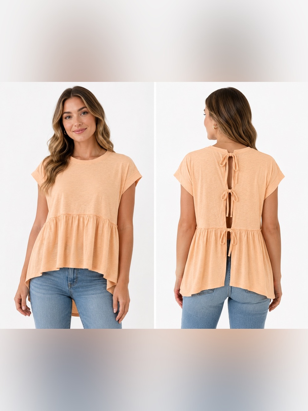 American Eagle Outfitters Peach Tie-Back Peplum Tee